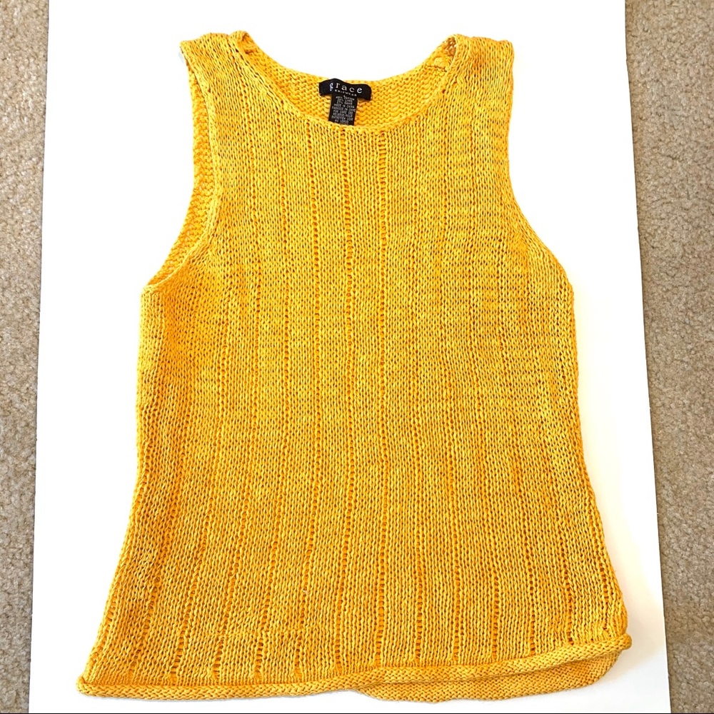 Vintage cotton linen blend knit tank top